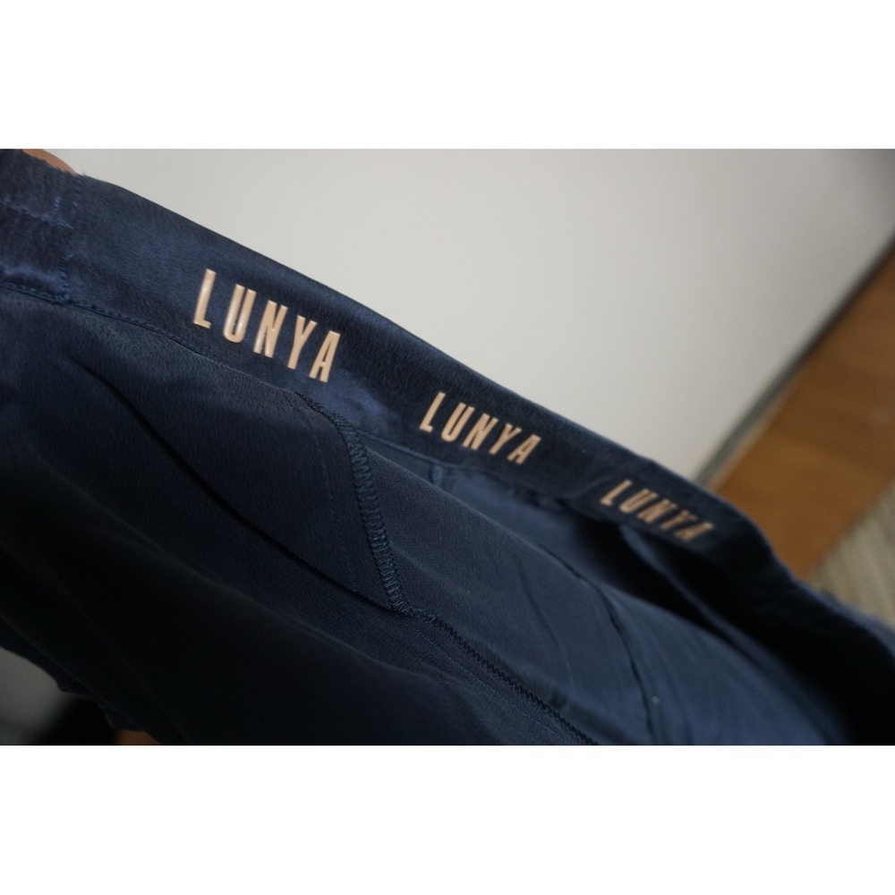 Lunya Good In Bed Washable Silk Wide Leg Pants Navy Blue Lounge Trousers L/XL - Picture 7 of 8